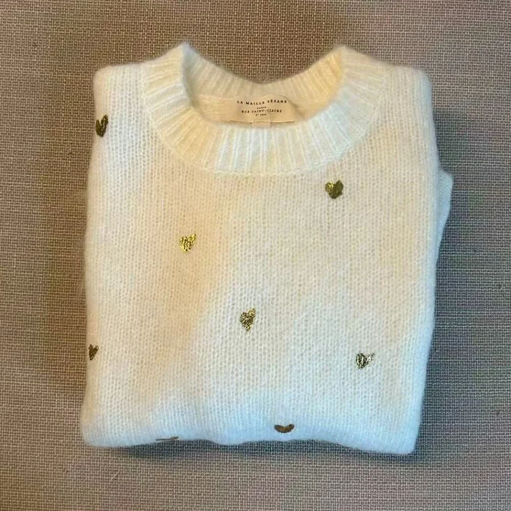 Sezane Cinta Jumper XSmall Sweaters Golden Heart Ecru Cream Ivory French Knit - Picture 5 of 10